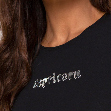 Tiney Crop Top Tee in Black 'Capricorn' Diamante by Motel