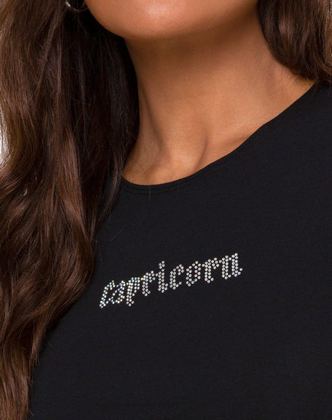 Tiney Crop Top Tee in Black 'Capricorn' Diamante by Motel