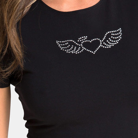 Tiney Tee in Black with Angel Heart Diamante