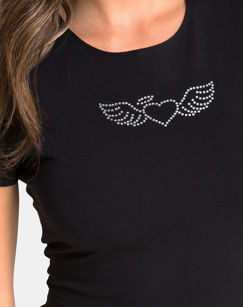 Tiney Tee in Black with Angel Heart Diamante