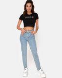 Tiney Crop Top Tee in Black with Diamante Hotfix