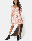 Tisha Babydoll Dress in New Polka Nude Black