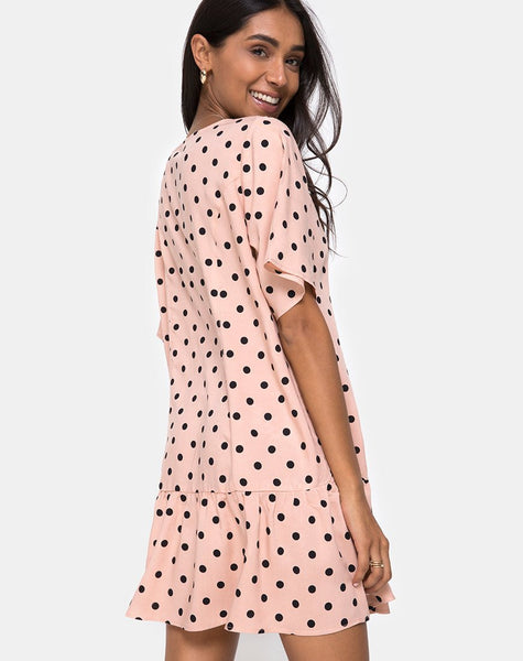 Tisha Babydoll Dress in New Polka Nude Black