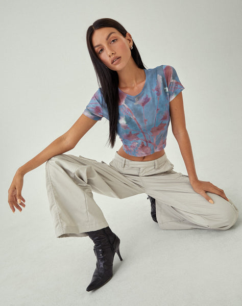 image of MOTEL X JACQUIE Tonia Printed Top in Lumen Mesh Blue