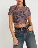 Image of Tonia Printed Mesh Tee in Warped Houndstooth Brown