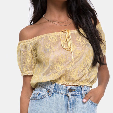 Eva Crop Top in Pastel Lace Lemon