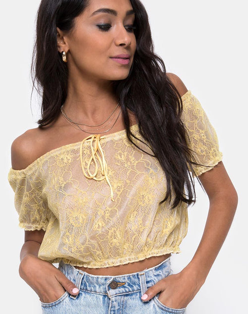 Eva Crop Top in Pastel Lace Lemon