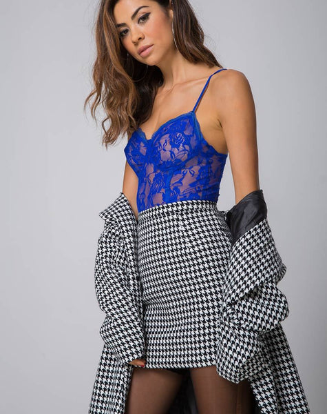 Topaz Mini Skirt in Houndstooth Check Black and White