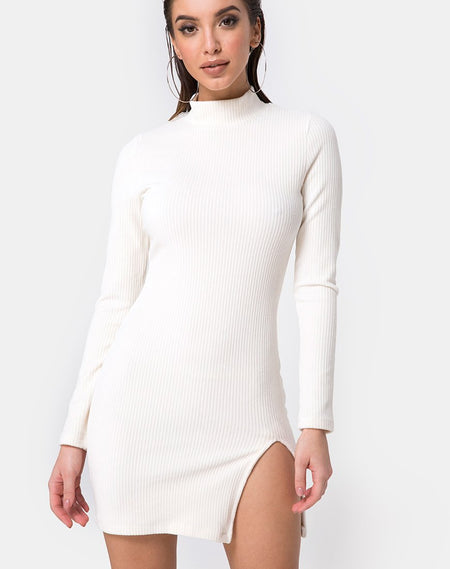 Zilena Bodycon Dress in Rib Ivory