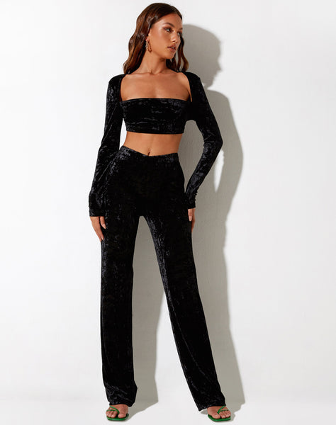 image of Traisa Crop Top in Velour Black