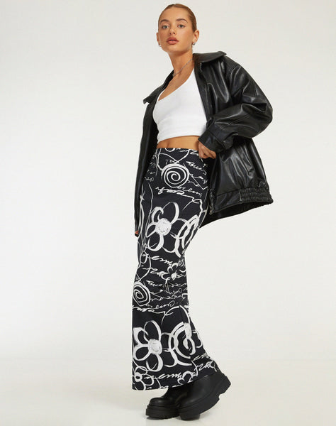 image of Tsuna Maxi Skirt in Mono Doodle Black