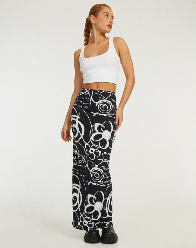 image of Tsuna Maxi Skirt in Mono Doodle Black