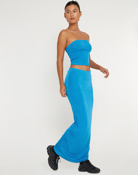 Tulus Low Rise Maxi Skirt in Slate Blue