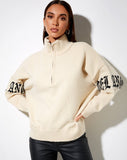 Tusca Sweatshirt in Stone with Angel on Sleeve