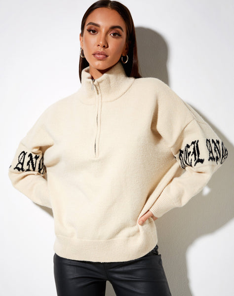 Tusca Sweatshirt in Stone with Angel on Sleeve