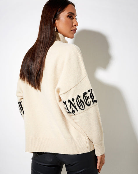 Tusca Sweatshirt in Stone with Angel on Sleeve