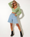 Image of Tyas Cropped Cardi in Crochet Pointelle Green