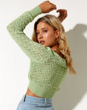 Image of Tyas Cropped Cardi in Crochet Pointelle Green