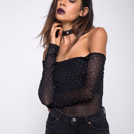 Nomi Off The Shoulder Bodice in Net Crystal Black