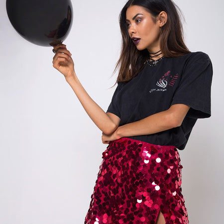 Helena Skirt in Red Cherry Disc Sequin