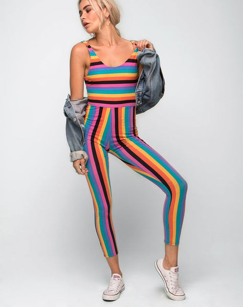 Unitard in New Vertical Multi Stripe