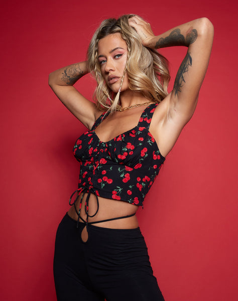 Image of Glarina Vest Top in Cherries Black