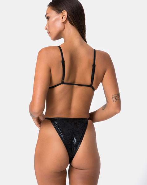 Valter Bikini Bottom in Black Oil Snake