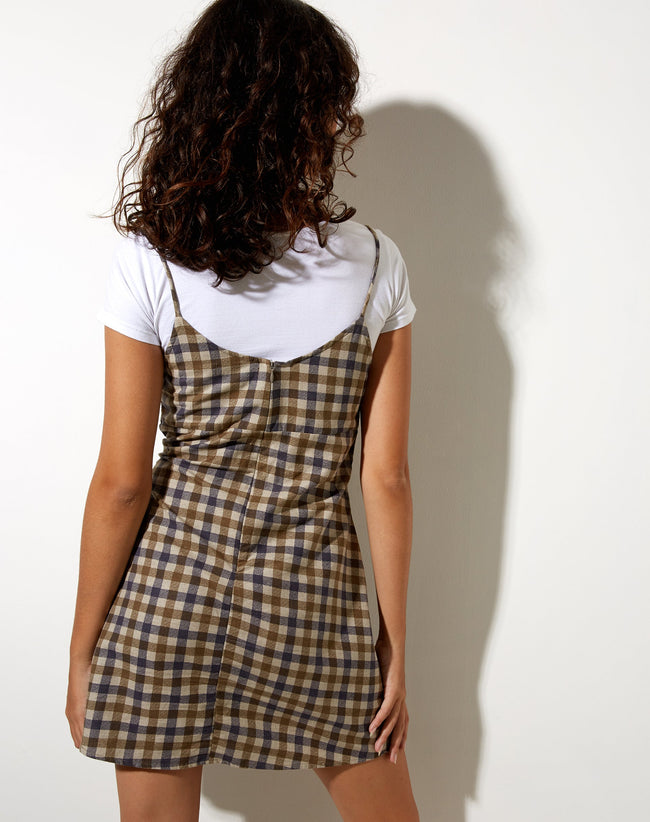 Image of Valy Slip Dress in 40s Check Tan