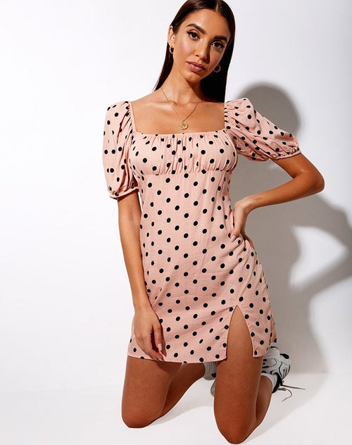 Varie Mini Dress in New Polka Nude Black