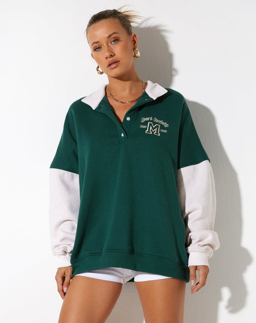 image of Varsity Oversized Jacket in Forest Green Winter White Sport Society