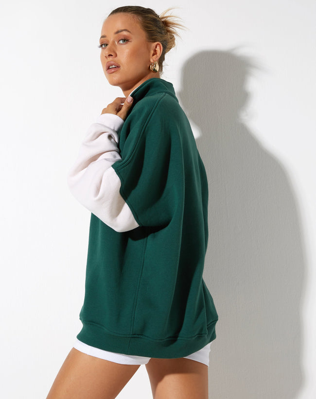 image of Varsity Oversized Jacket in Forest Green Winter White Sport Society