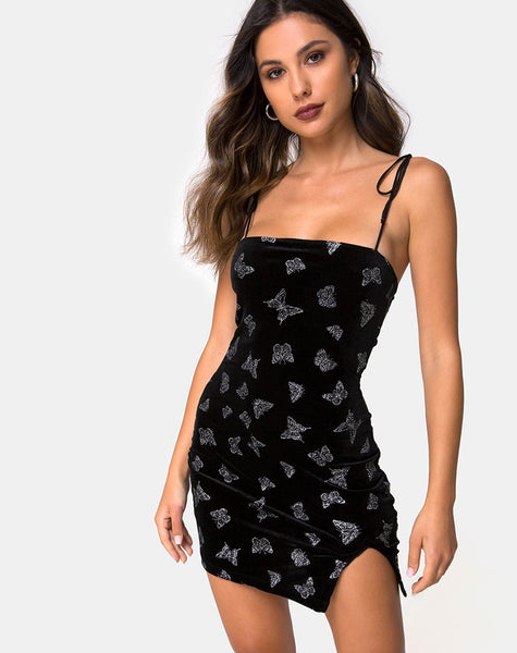 Image of Verso Dress in Black with Glitter Butterfly