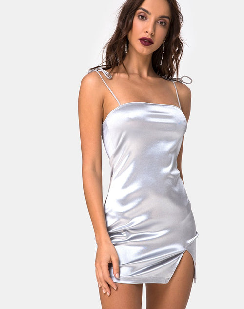 Verso Bodycon Dress in Satin Ice Silver