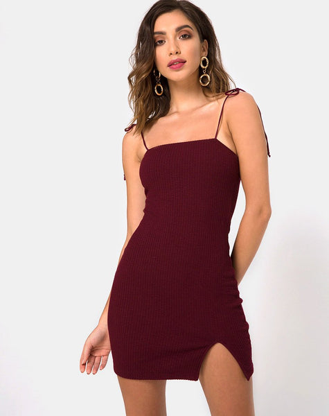 Verso Bodycon Dress in Burgundy