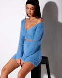 Kimmy Mini Skirt in Furry Knit Charcoal Blue