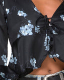 Vinequa Top in Satin Mono Flower Black