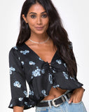 Vinequa Top in Satin Mono Flower Black