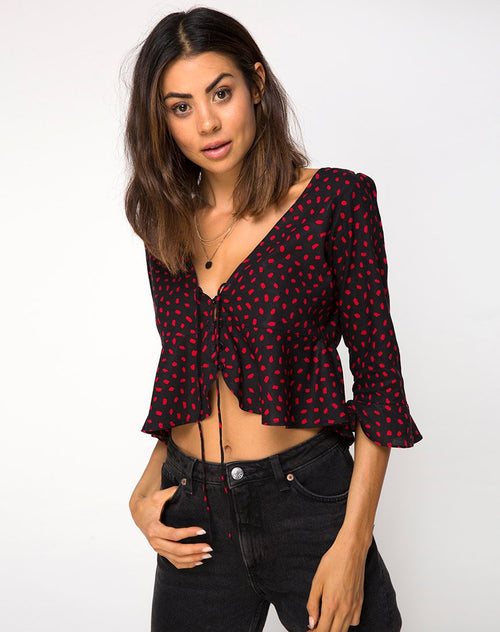 Vinequa Top in Mini Diana Dot Black and Red