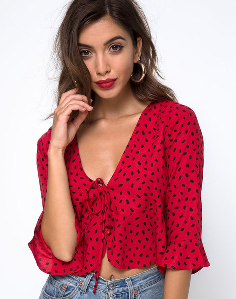 Vinequa Top in Mini Diana Dot Red and Black