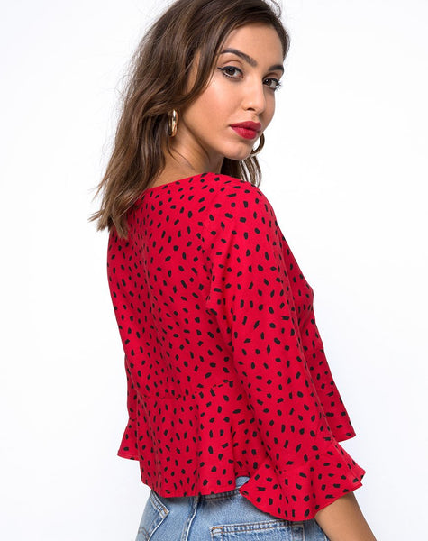 Vinequa Top in Mini Diana Dot Red and Black