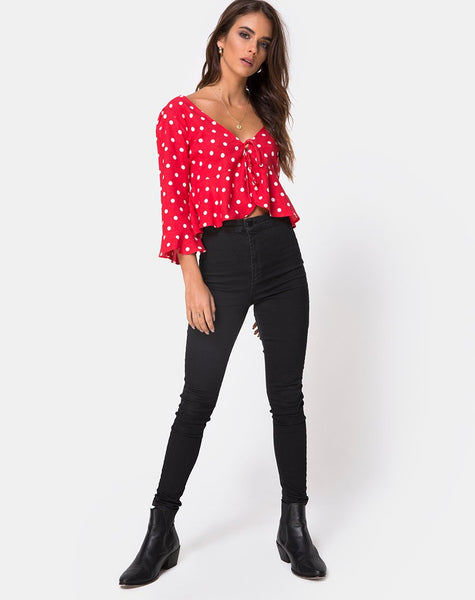 Vinequa Top in Medium Polka Red and White