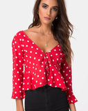 Vinequa Top in Medium Polka Red and White