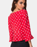 Vinequa Top in Medium Polka Red and White