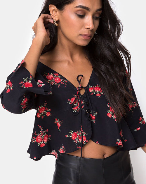 Vinequa Top in Soi Rose Black and Red