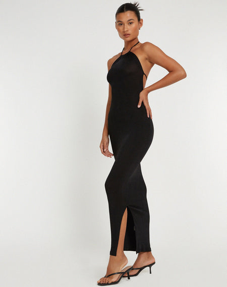 Palasha Midi Dress in Satin Black