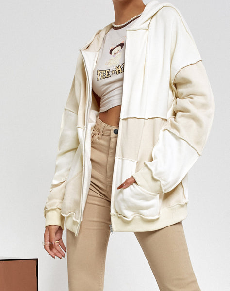 Motel X Barbara Kristoffersen Wati Hoodie in Panelled Ivory and Winter White