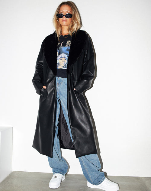 Image of Weaver Longline Coat in Pu Black