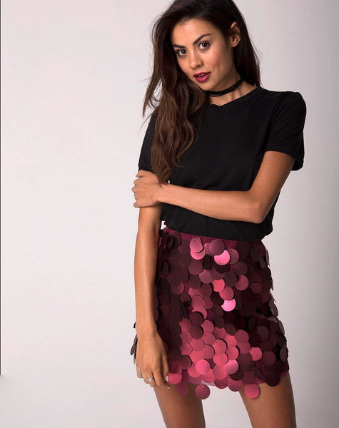 Weaver High Waisted Skirt in Rose Big Disc Sequin