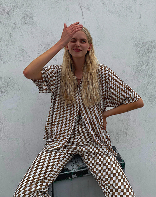 Image of Fresia Shirt Dress in Diagonal Checker Tan and Ivory