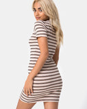 Whitley Bodycon Dress in Rib Stripe Cream Black and Tan